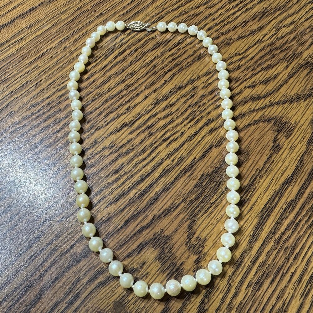 Genuine 16"  7mm Akoya Cultured Pearls with Sterling Clasp